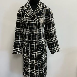 Plaid long trench coat lightweight knit